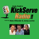 Logo of the podcast Andy Zodin's KickServeRadio.com, featuring Mats Wilander and Jonny Levine