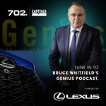 Logo of the podcast Bruce Whitfield's Genius Podcast, brought to you by Lexus Podcast Bruce Whitfield's Genius Podcast, brought to you by Lexus