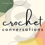 Logo of the podcast CROCHET CONVERSATIONS with Inez & Mell Missing podcast logo