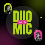 Logo of the podcast duo on the mic Podcast duo on the mic