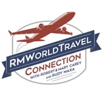 Logo of the podcast RMWorldTravel with Robert & Mary Carey and Rudy Maxa Missing podcast logo